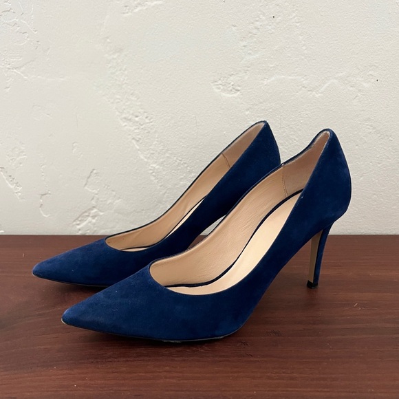 Barneys New York royal navy blue suede pointy toe pumps heels 39.5 US 8.5 - Picture 1 of 15